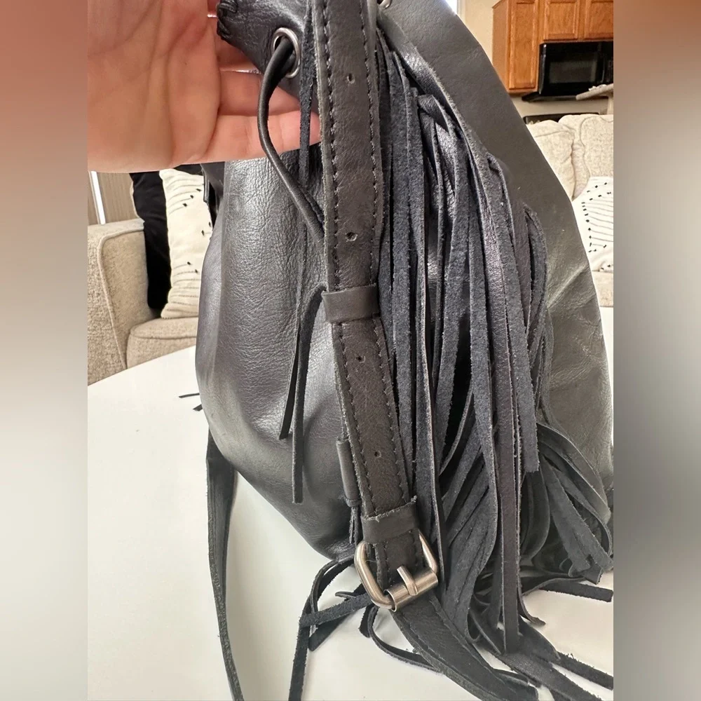 Patricia Nash Nicoletta Fringe Bucket Bag – Black Italian Leather - Picture 5 of 8